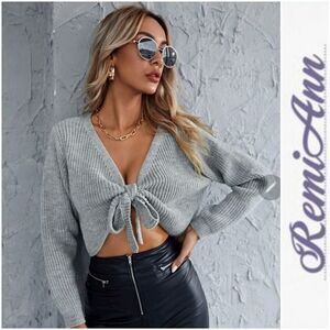 Ribbed Plunging Self-Tie Cropped Sw